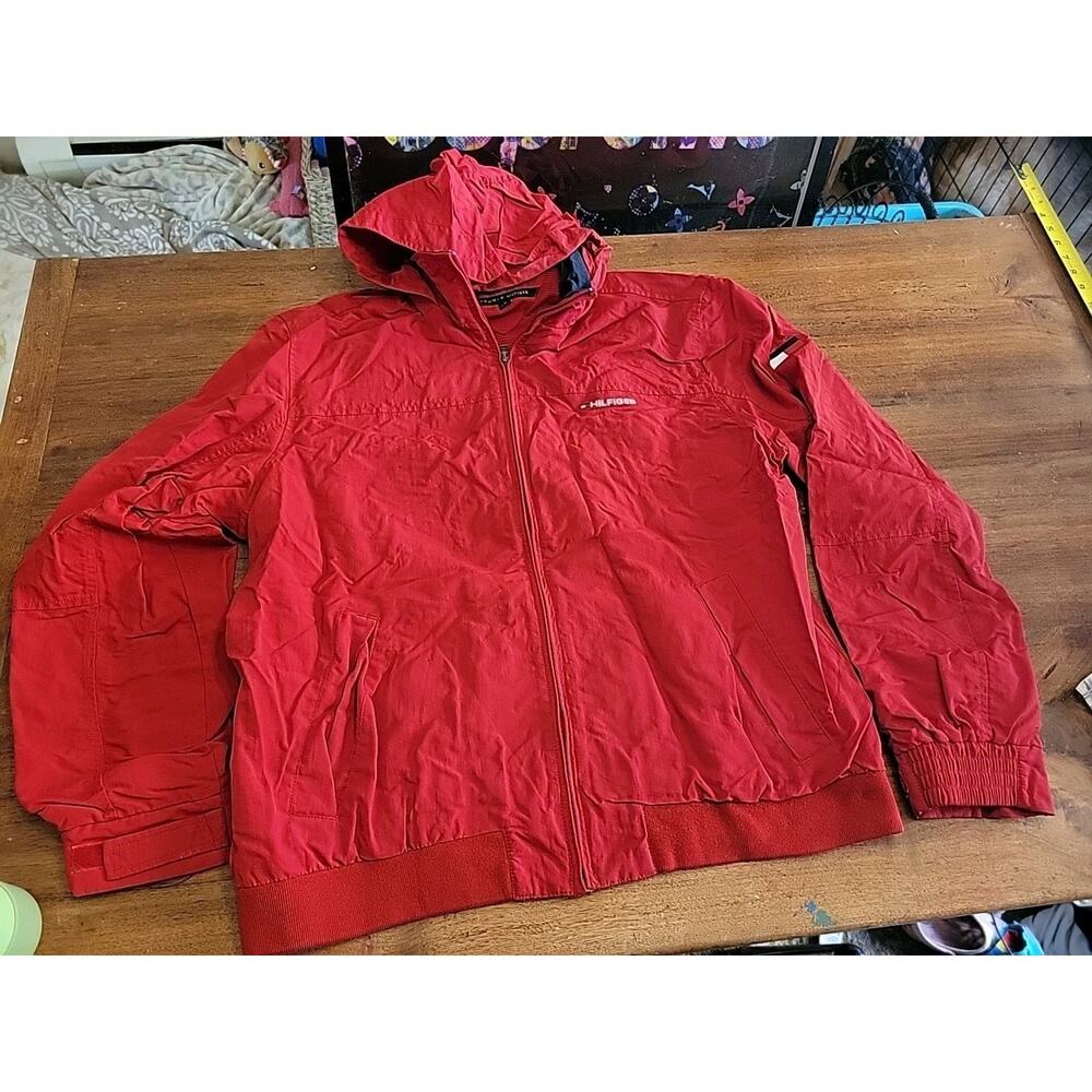 Tommy Hilfiger Men's Size XL Red Windbreaker Jacket Shell Hood